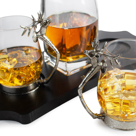Stag Antler Decanter Set with 2 Stag Glasses