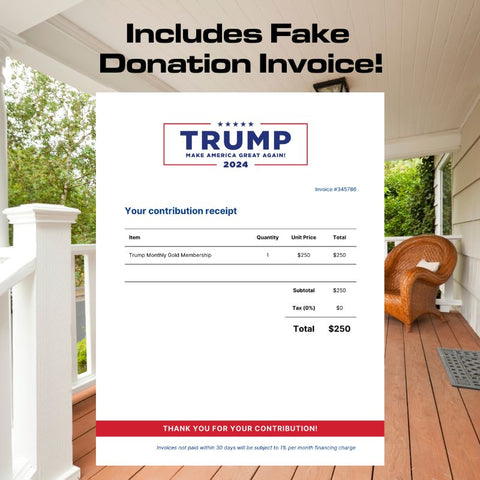 Trump Fan Club Prank Package With Fake Donation Invoice