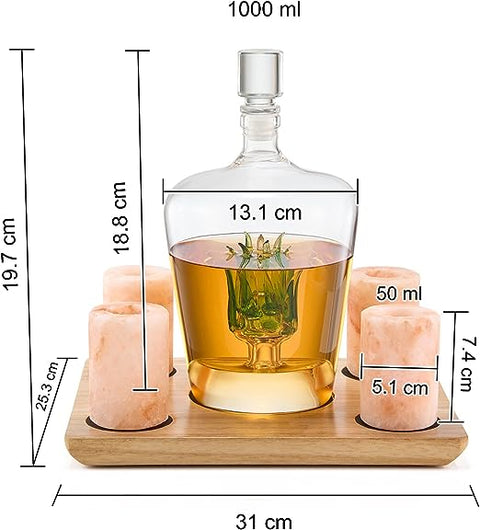 Tequila Decanter With Four Pink Himalayan Salt Shot Glasses Set