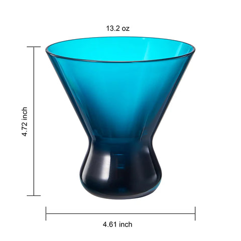 13-Ounce Colorful Pastel Plastic Stemless Martini Glasses (Set of 4)