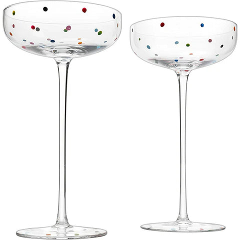 Polka Dot Champagne Coupe Glasses Set of 2 8.8 oz