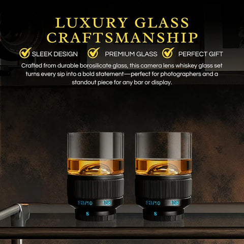 Camera Lens Whiskey Glasses | Novelty Cups for Photographers | Set of 2