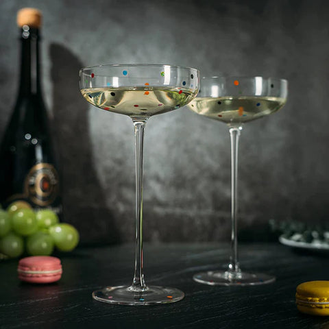 Polka Dot Champagne Coupe Glasses Set of 2 8.8 oz