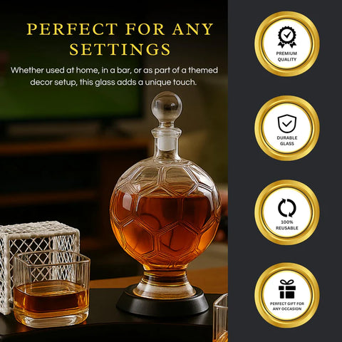Soccer Whiskey Decanter Set with 2 Glasses & Holder Glasses