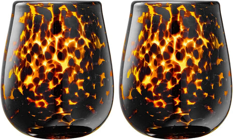 Khen Tortoise Leopard Wine Glasses - Set of 2