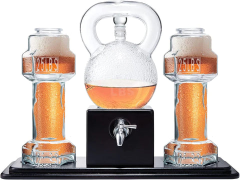 Kettlebell Whiskey & Wine Decanter Set with 4 Dumbbell Glasses