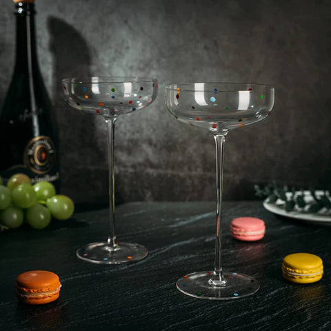 Polka Dot Champagne Coupe Glasses Set of 2 8.8 oz
