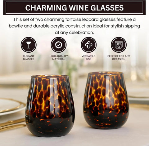 Khen Tortoise Leopard Wine Glasses - Set of 2