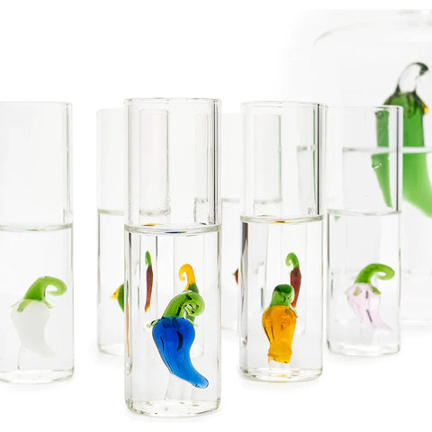 Tequila Decanter Set with Pepper Decanter and 6 Jalapeño Shot Glasses Set