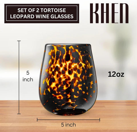 Khen Tortoise Leopard Wine Glasses - Set of 2