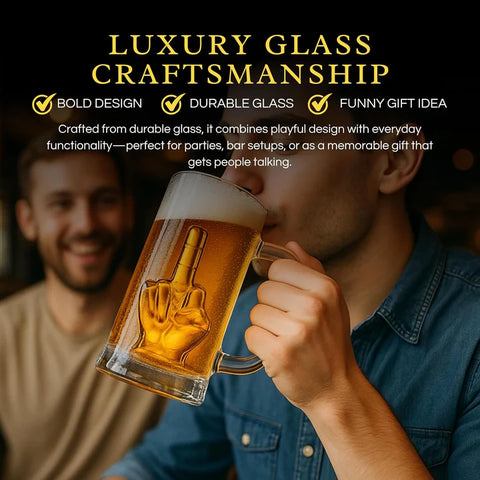 Middle Finger Beer Glass with Handle - Tall Drinking Glass for Beer, Whiskey, Cocktails – 12.05 oz