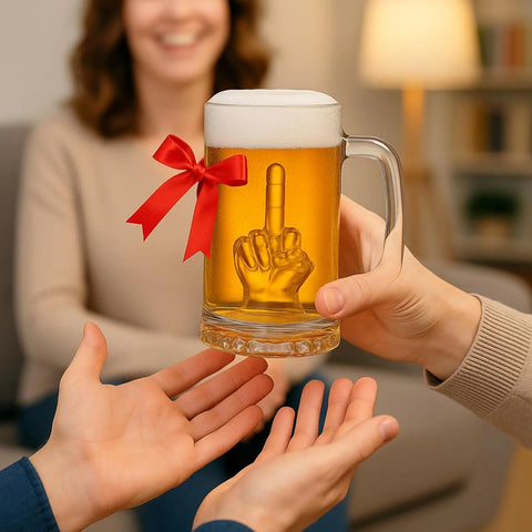 Middle Finger Beer Glass with Handle - Tall Drinking Glass for Beer, Whiskey, Cocktails – 12.05 oz