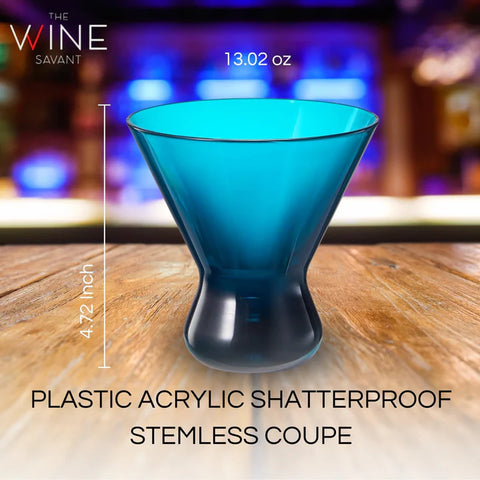 13-Ounce Colorful Pastel Plastic Stemless Martini Glasses (Set of 4)