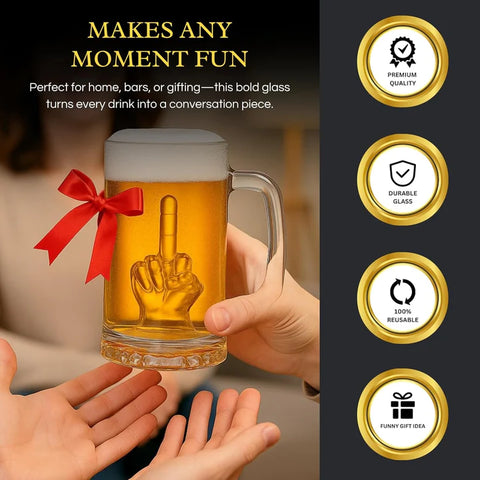 Middle Finger Beer Glass with Handle - Tall Drinking Glass for Beer, Whiskey, Cocktails – 12.05 oz