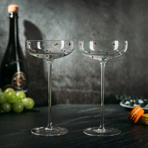 Polka Dot Champagne Coupe Glasses Set of 2 8.8 oz