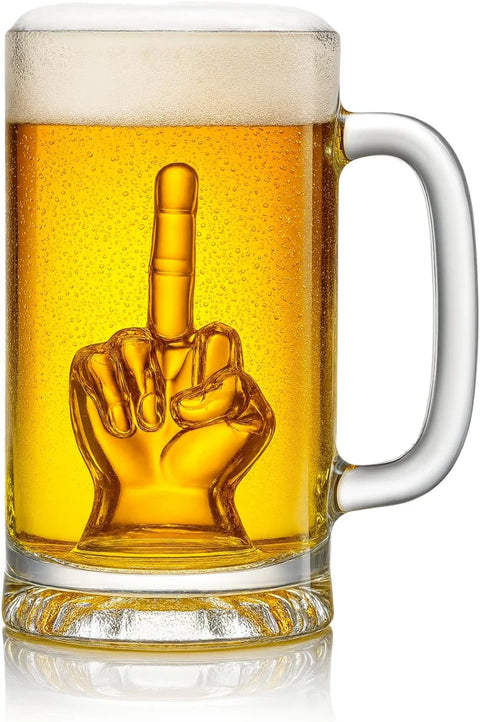 Middle Finger Beer Glass with Handle - Tall Drinking Glass for Beer, Whiskey, Cocktails – 12.05 oz
