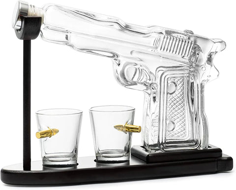 Pistol Decanter Set 9 Oz with Two 2 Oz Glasses