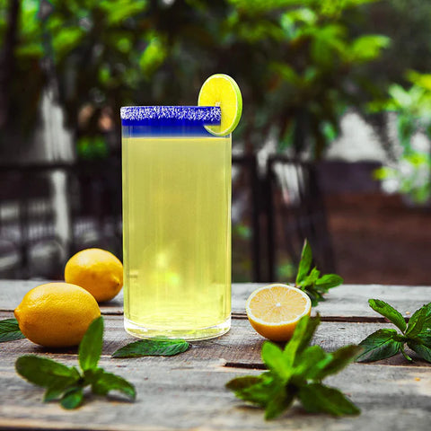 Hand Blown Blue Mexican Drinking Glasses and Pitcher – Set of 6