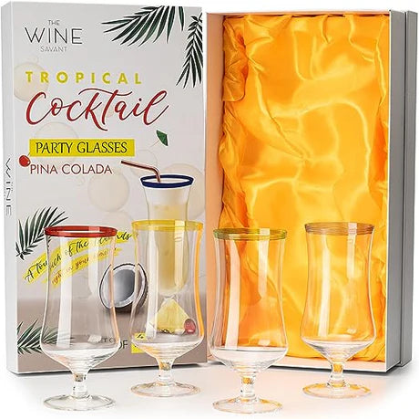 Hurricane Glasses, Large 17oz Pina Colada Set of 4