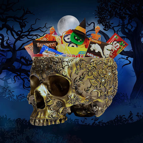 Skull Halloween Candy Bowl, Plant Planter Pot 4" H Polyresin Skulls (Gold)