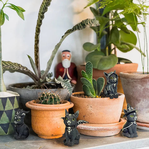 Cats Garden Gnome Witch Adorable Decorations - Set of 4