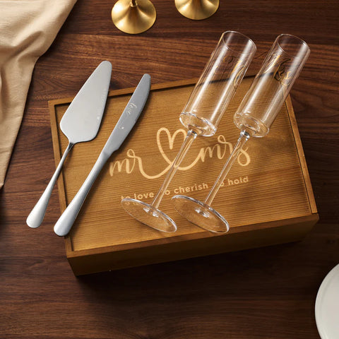 Wedding, Bridal Mr & Mrs Champagne Flutes Gift | Set of 2 | Silver