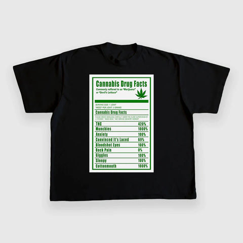 Cannabis Drug Facts Custom Printed T-Shirt
