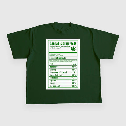 Cannabis Drug Facts Custom Printed T-Shirt
