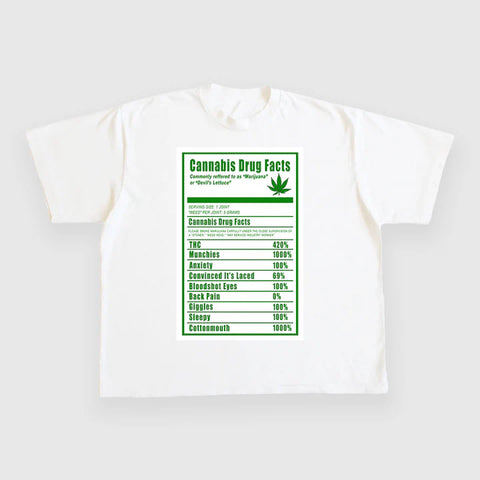 Cannabis Drug Facts Custom Printed T-Shirt