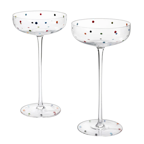 Polka Dot Champagne Coupe Glasses Set of 2 8.8 oz