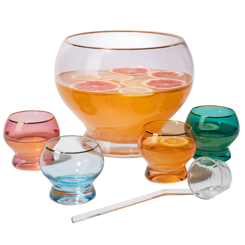 Colorful 1.7 Gallon Punch Bowl with 4 10oz