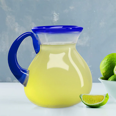 Hand Blown Blue Mexican Drinking Glasses and Pitcher – Set of 6