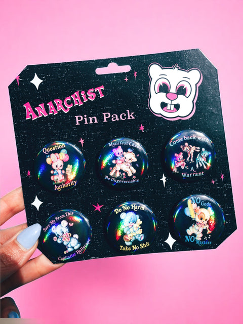 Anarchist Pin Pack – Limited Drop- Holographic Pastel Buttons Pin pack (Set of 6)