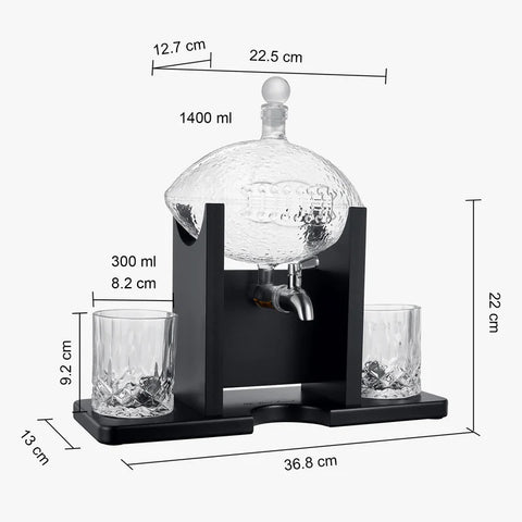 Football Decanter with 2 Whiskey & Wine Glasses