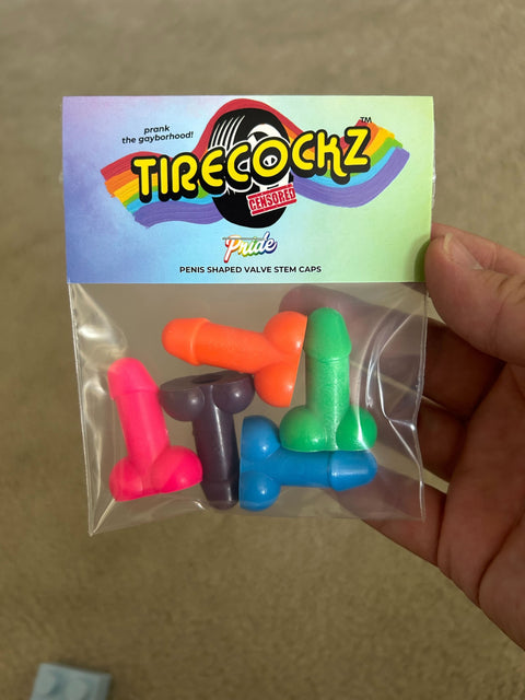 Tirecockz Pride Edition Prank Dick Shaped Valve Stem Cap - 5 Pack