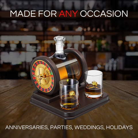 Casino Roulette Whiskey Decanter for Men, Husband, Him | 67.6 OZ Decanter With 2 x 10oz Dice Whiskey Glasses
