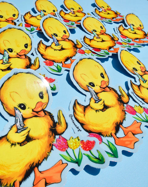 Funny Vinyl Sticker – Cute Duck with Knife – Waterproof Dark Humor Decal