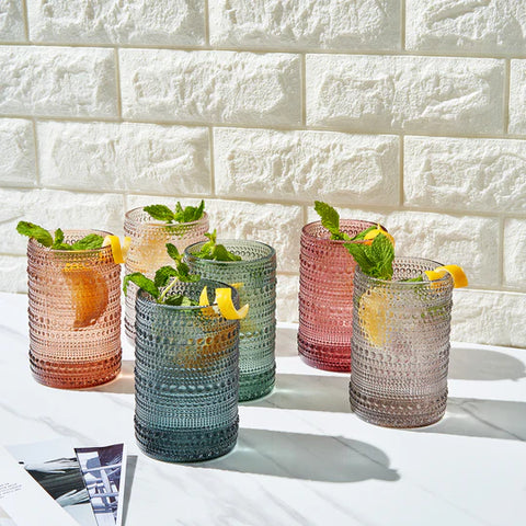 Beaded Highball Drinking Glasses | Set of 6