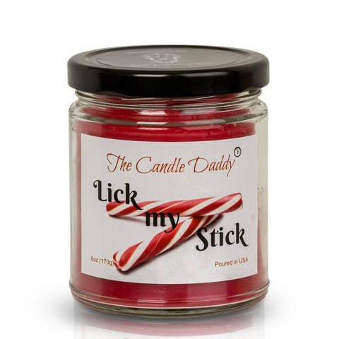 Lick My Stick Peppermint Holiday Candle - Funny Candy Cane Scented Candle - Funny Holiday Candle for Christmas, New Years - Long Burn Time, Holiday Fragrance, Hand Poured in USA - 6oz