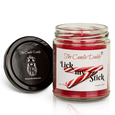 Lick My Stick Peppermint Holiday Candle - Funny Candy Cane Scented Candle - Funny Holiday Candle for Christmas, New Years - Long Burn Time, Holiday Fragrance, Hand Poured in USA - 6oz