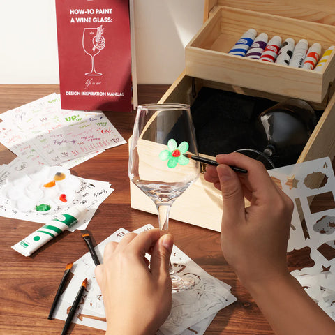 Wine Glass Painting Gift Set - Do it Yourself! Creative Glassware Paint Kit for Wine Nights
