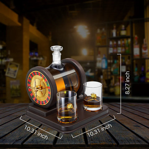 Casino Roulette Whiskey Decanter for Men, Husband, Him | 67.6 OZ Decanter With 2 x 10oz Dice Whiskey Glasses