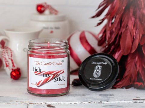 Lick My Stick Peppermint Holiday Candle - Funny Candy Cane Scented Candle - Funny Holiday Candle for Christmas, New Years - Long Burn Time, Holiday Fragrance, Hand Poured in USA - 6oz