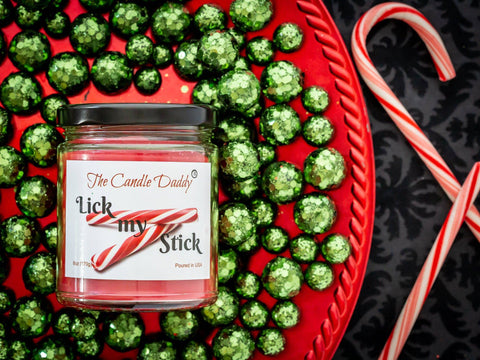 Lick My Stick Peppermint Holiday Candle - Funny Candy Cane Scented Candle - Funny Holiday Candle for Christmas, New Years - Long Burn Time, Holiday Fragrance, Hand Poured in USA - 6oz
