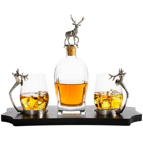 Stag Antler Decanter Set with 2 Stag Glasses