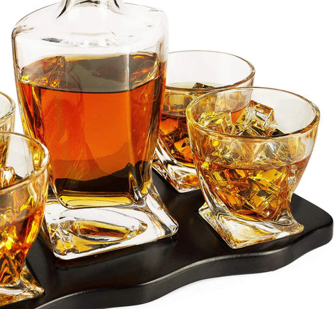 The Wine Savant Italian Crafted Crystal 5 Piece European Style Wine & Whiskey Decanter 855ml