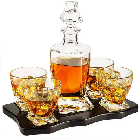The Wine Savant Italian Crafted Crystal 5 Piece European Style Wine & Whiskey Decanter 855ml