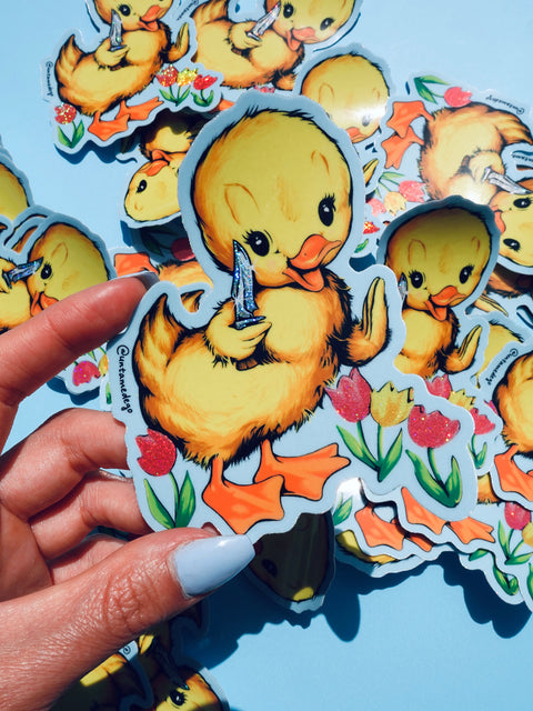 Funny Vinyl Sticker – Cute Duck with Knife – Waterproof Dark Humor Decal