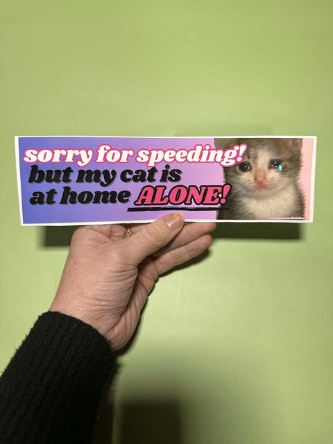 Sorry for Speeding but My Cat is at Home Alone Bumper Sticker