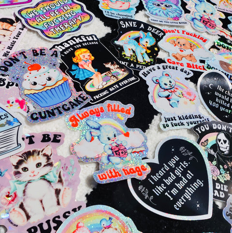 Always Filled with Rage Waterproof Vinyl Sticker – Holographic Funny Bunny Chainsaw Decal